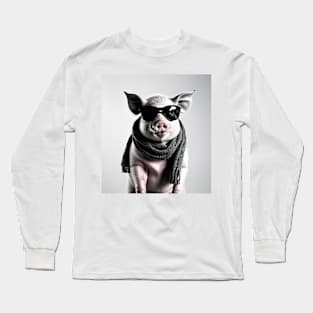 Pig Wearing Scarf  - Funny Long Sleeve T-Shirt